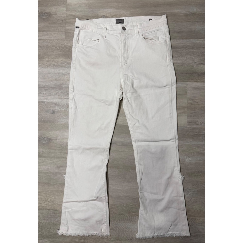 Citizens of Humanity Drew Fray Jeans 31 White High Rise Crop Flare Raw Hem